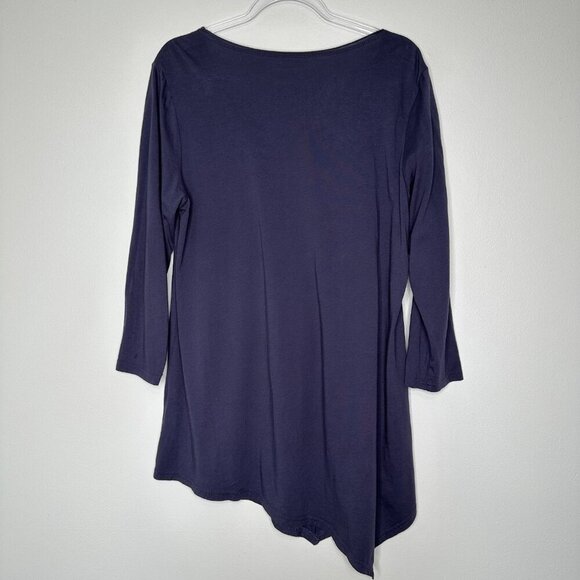 Garnet Hill Knit Tunic Top XL Floral Embroidered Asymmetrical Hem Purple - Picture 2 of 10